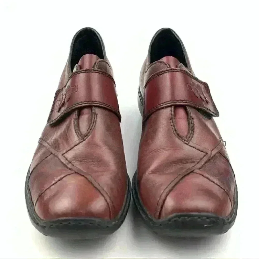 Rieker womens flats size 37 burgundy leather sticky strap walking